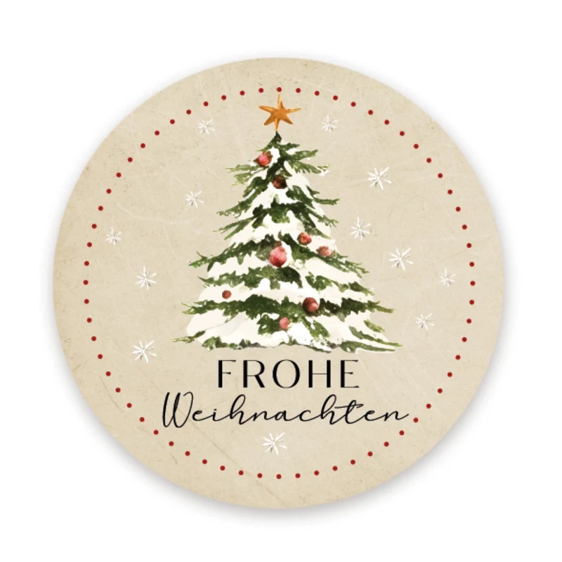 200 Weihnachtssticker Frohe Weihnachten Aufkleber auf Rolle beige 4 cm