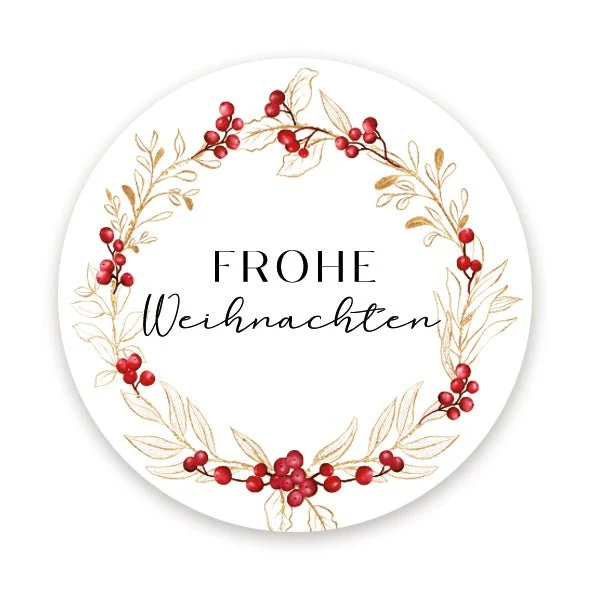 200 Frohe Weihnachten Weihnachtsaufkleber auf Rolle 4 cm weiß rot gold