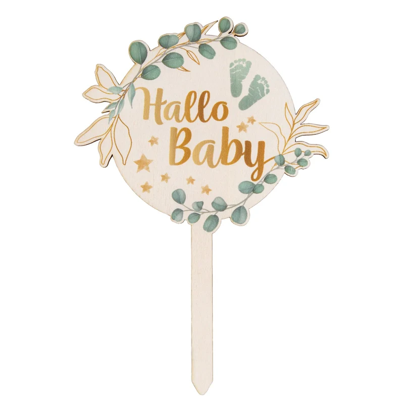 Cake Topper Babyparty Hallo Baby Tortendeko Eukalyptus