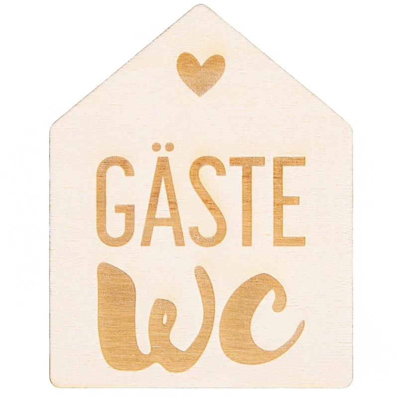 Gäste-WC Türschild aus Holz selbstklebend Holzhäuschen 10 x 13,5 cm