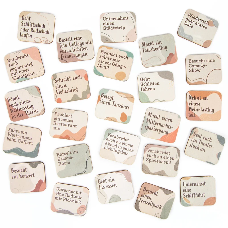25 Date Ideen für Paare Holzkarten - Pärchen Geschenk 6 cm