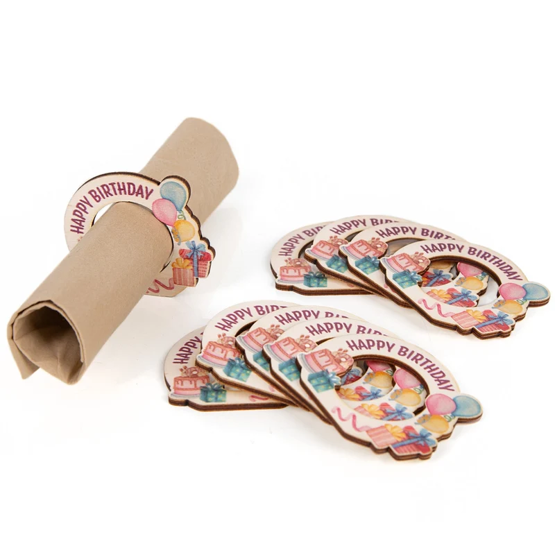 10 Happy Birthday Serviettenringe - Geburtstag Tischdeko bunt