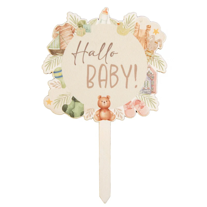 Babyparty Tortendeko "Hallo Baby" Cake Topper neutral 22 cm