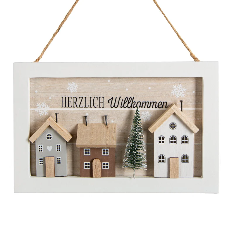Herzlich Willkommen Türschild Weihnachten aus Holz 23,5 cm