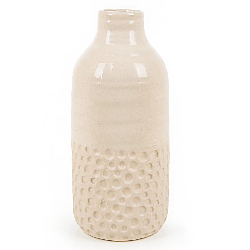 Keramik Vase Boho für Trockenblumen cremefarben 23 cm