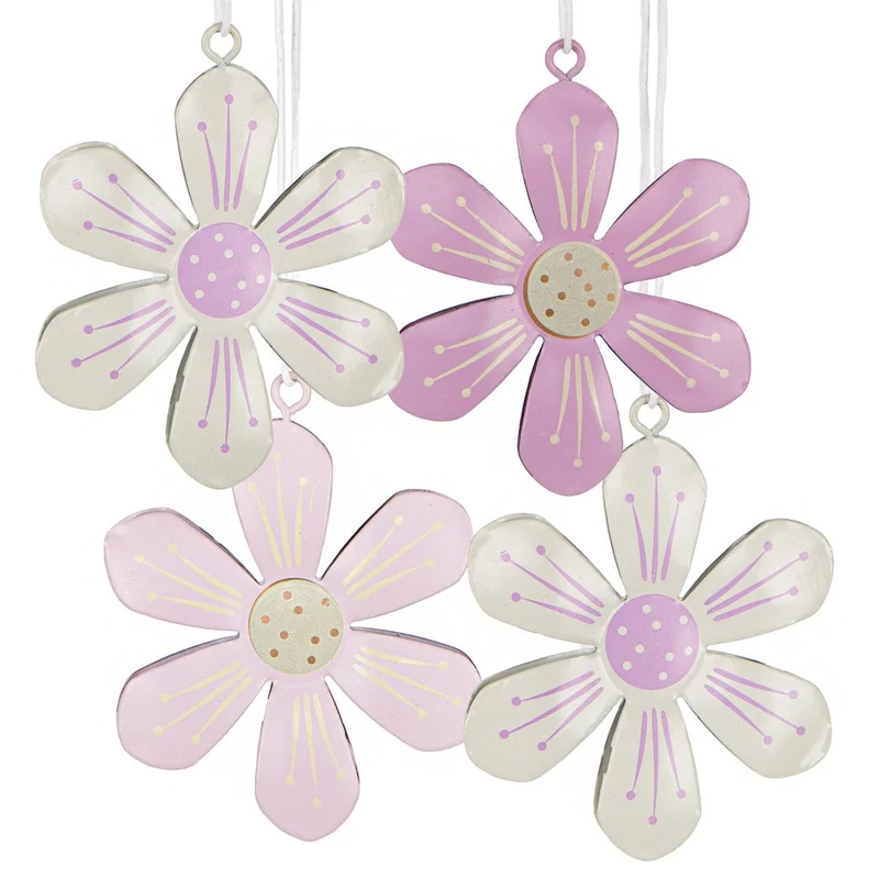 4 Metall Blumen zum Aufhängen rosa lila weiß Frühling Dekoration Ø 6,5 cm