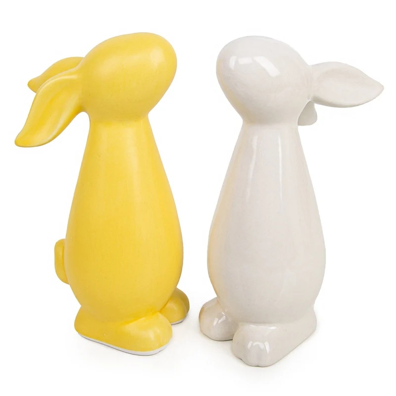 Logbuch-Verlag 2 Moderne Hasen Figuren gelb weiß minimalistische Ostern Deko zum Hinstellen Osterhase 17,5 cm