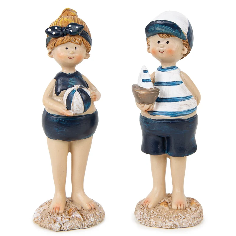 Logbuch-Verlag 2 Kinder am Strand Deko Figuren Sommer Urlaub Badezimmer Dekoration zum Hinstellen 12 cm