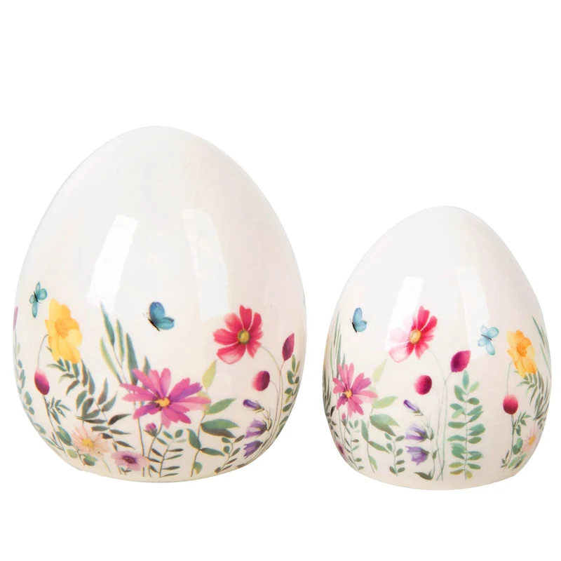 Logbuch-Verlag 2 Bunte Ostereier Figuren aus Keramik Frühling Ostern Dekoration Ostergeschenke 7,5-10 cm