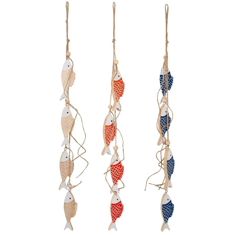 Logbuch-Verlag 3 Maritime Fische Anhänger blau orange Natur Fischernetz Deko zum Aufhängen mediterran 50 cm