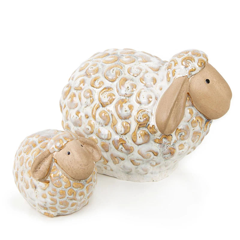 Logbuch-Verlag 2 Schafe Figuren aus Porzellan beige weiß Osterdekoration Tischdekoration Ostern 9,5-17 cm