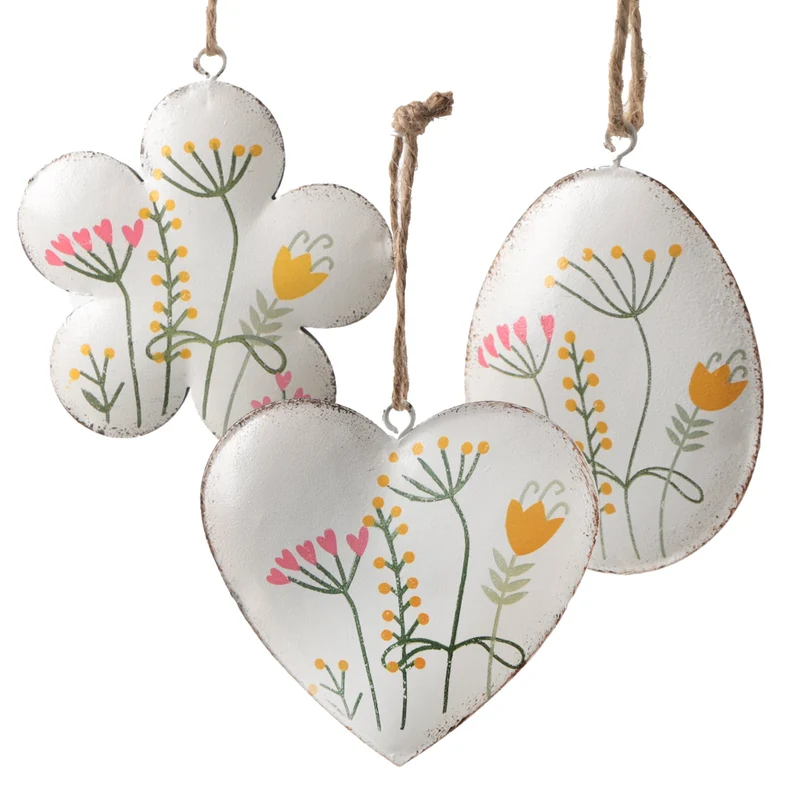 Osterdekoration Set - 3 Osteranhänger Ei Herz Blume weiß bunt zum Aufhängen 7,5 cm