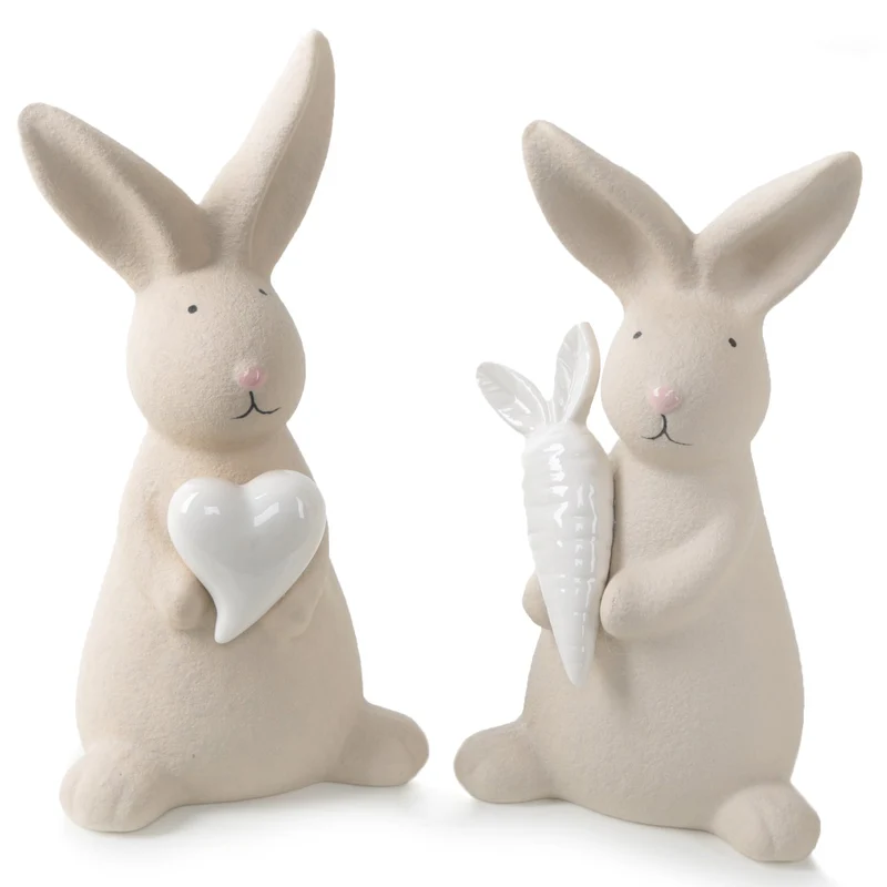Logbuch-Verlag 2 große Osterhasen Creme weiß Hasen Figuren aus Porzellan Osterdekoration 21 cm