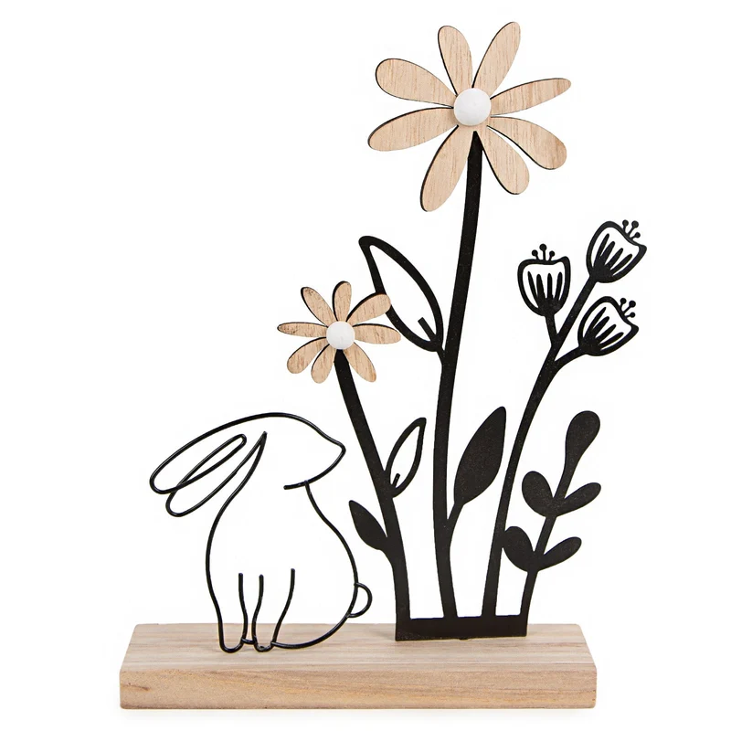 Moderne Osterdekoration zum Hinstellen Hase mit Blumen 19 x 27 cm