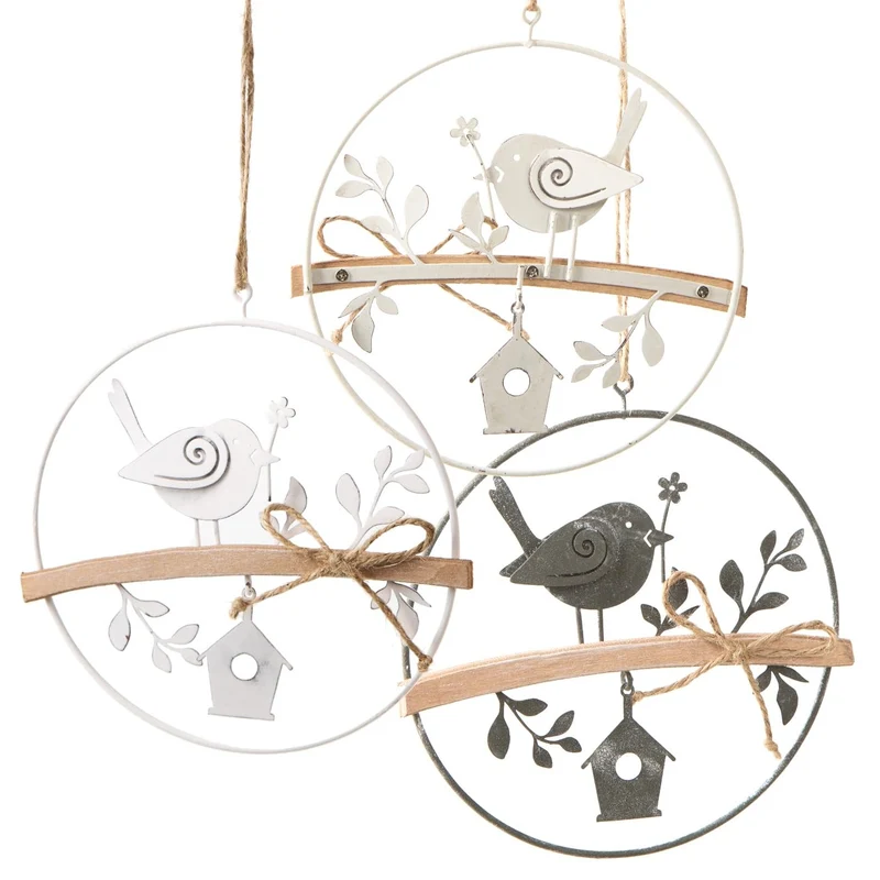 Logbuch-Verlag Frühling Deko Set 3 kleine Kränze mit Vogel beige grau weiß Frühlingsdekoration Fenster Ø 13,5 cm