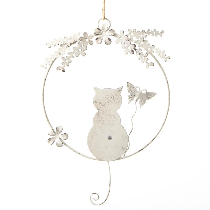 Katze Dekokranz für Tür und Wand - Geschenkidee für Katzenbesitzer Creme beige Ø 20 cm