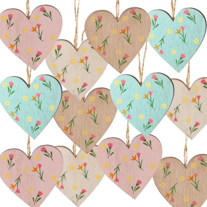 Logbuch-Verlag 12 Holzherzen zum Aufhängen Pastell bunt Herz Anhänger Osterdekoration Frühling Hochzeit Deko 7 cm