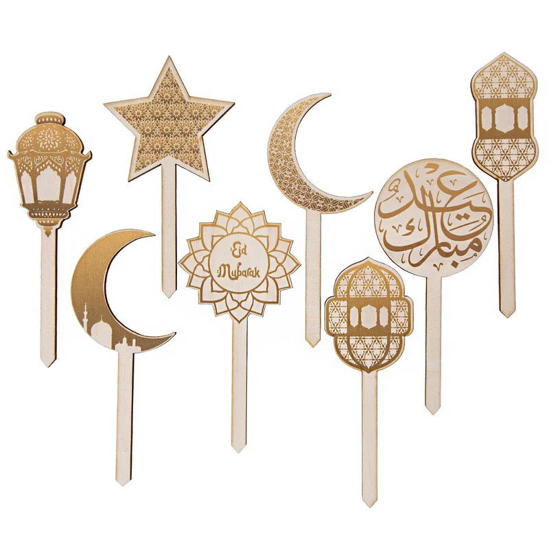 Logbuch-Verlag 8 kleine Holzstecker für Baklava, Kuchen & Desserts Ramadan Deko Bayram Eid al-Fitr 12 cm