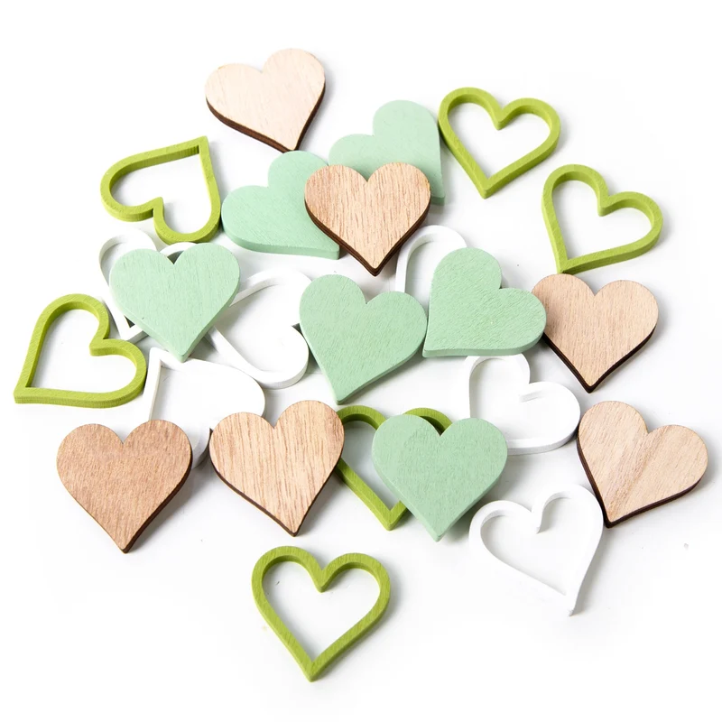 Logbuch-Verlag 24 mini Holzherzen grün weiß natur Herzen Streuteile zum Basteln & als Tischdeko Hochzeit Frühling 4 cm