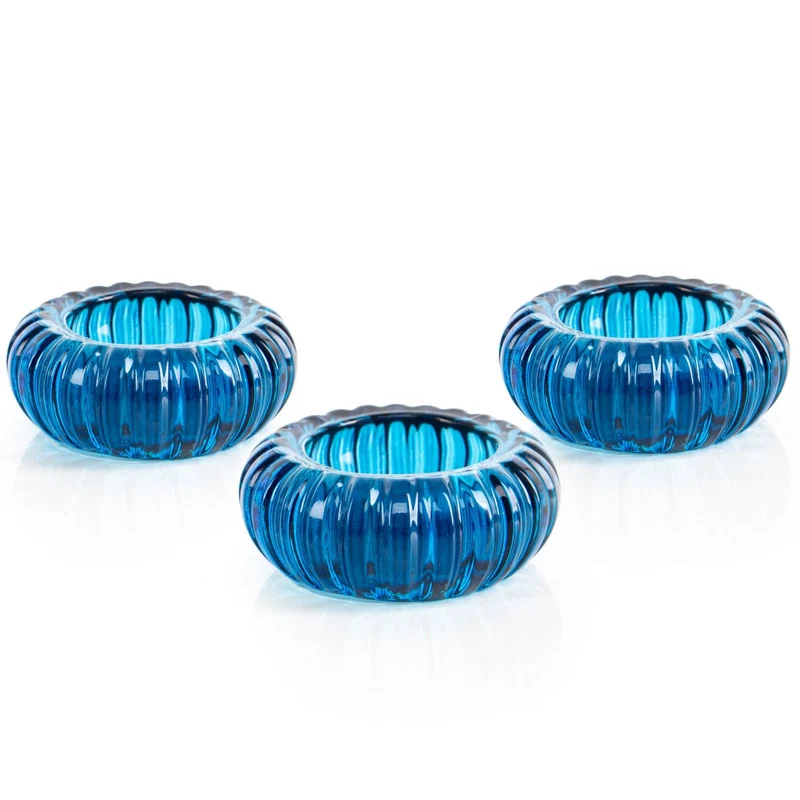Logbuch-Verlag 3 Blaue Teelichthalter aus Glas Teelichtgläser Tischdekoration für Taufe Babyparty Kommunion Junge 8 cm