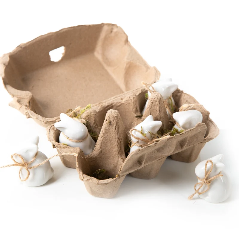 Logbuch-Verlag 6 kleine weiße Osterhasen Porzellan Hasen Ostern Give-Away Mini Geschenk für Freunde, Kunden, Mitarbeiter 5 cm