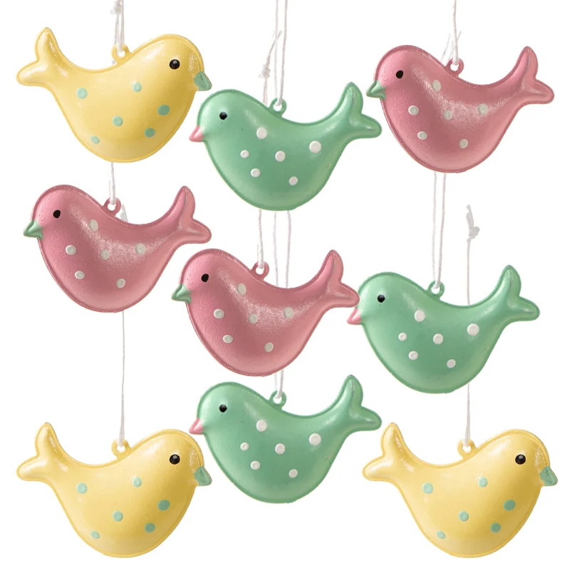 Logbuch-Verlag 9 Bunte Vögel zum Aufhängen Ostern Frühling kleine Metallanhänger Pastell Frühjahrsdeko Anhänger 3 x 4,5 cm