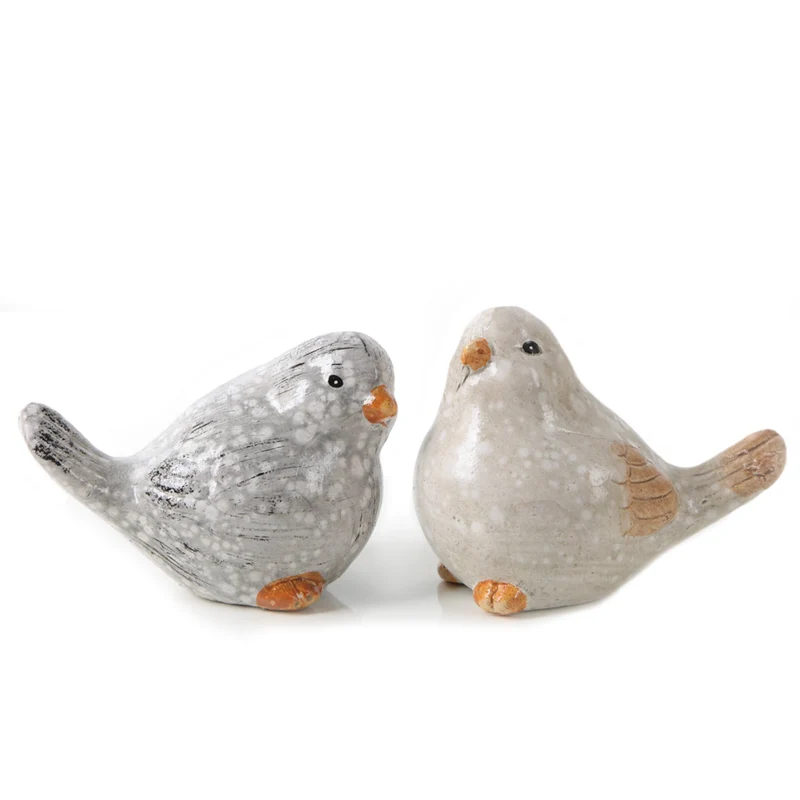 Deko Vögel aus Keramik - Vogelpaar Frühling Ostern Garten 7 x 9 cm