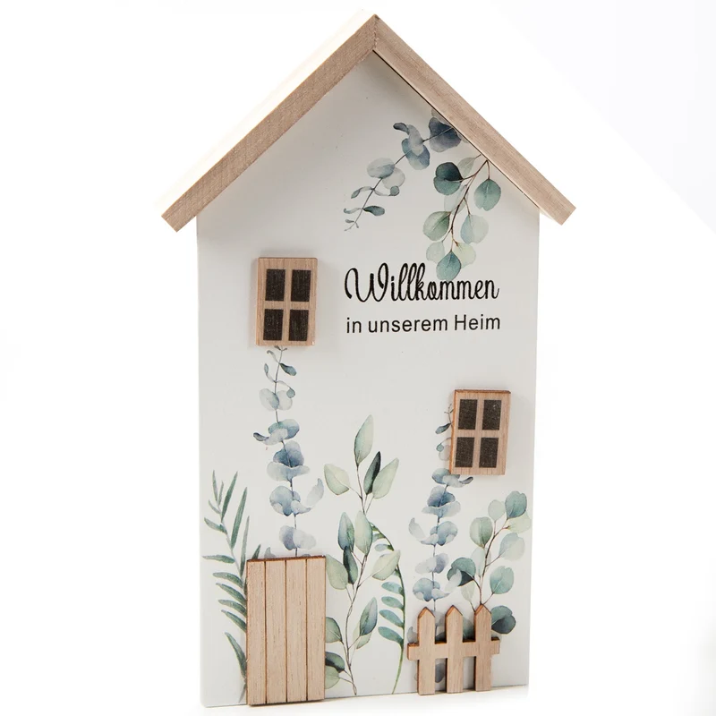 Logbuch-Verlag Dekohaus aus Holz Willkommen in unserem Haus kleines Holzhaus Deko Eingang Flur grün weiß Frühlingsdeko 23 x 14 cm