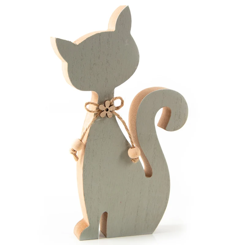 Logbuch-Verlag Holz Katze zum Hinstellen Katzenfigur Dekokatze als Geschenk & Dekoration 19,5 x 12 cm grau