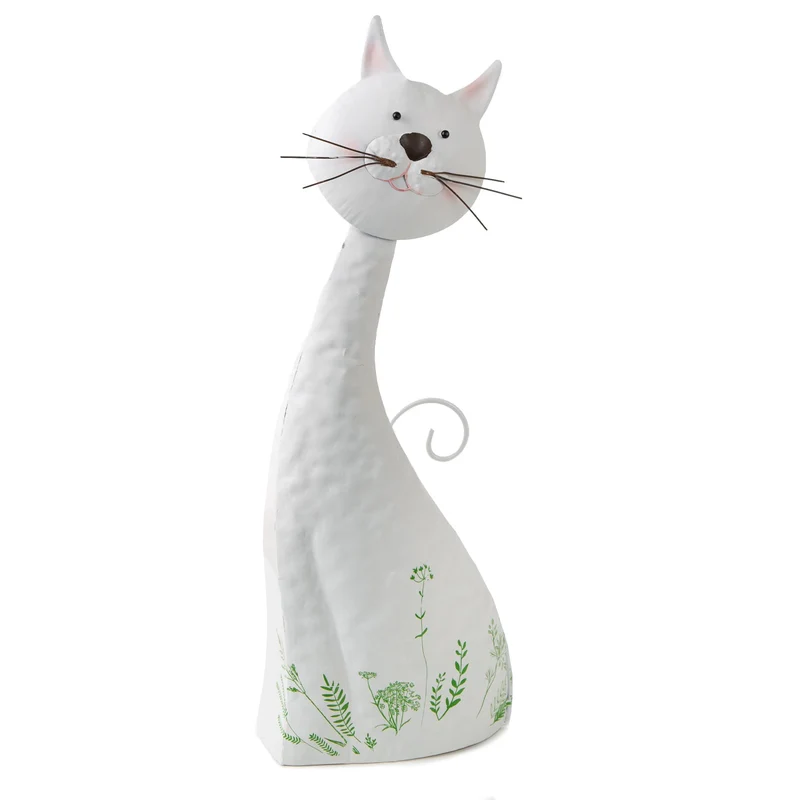 Logbuch-Verlag große Deko Katze aus Metall weiß bunt Frühling Sommer Katzenfigur Geschenk Geburtstag 29,5 cm