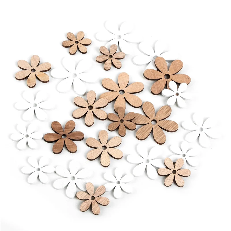 24 kleine Holz Blumen Streuteile braun weiß - Ostern Feste Hochzeit Deko 3-4 cm