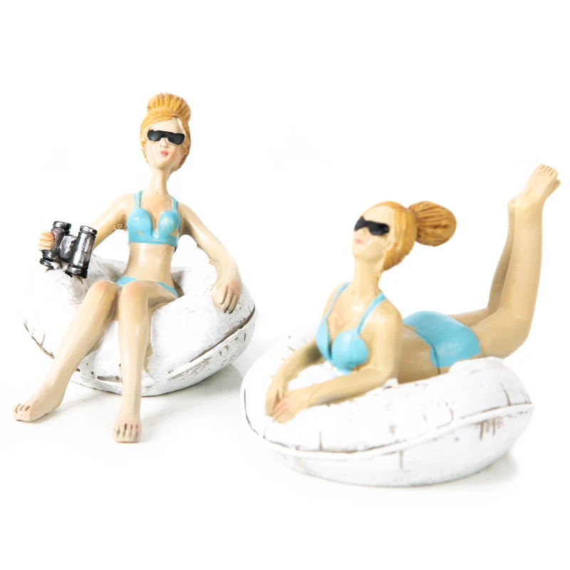 Logbuch-Verlag 2 Maritime Dekofiguren Frauen im Schwimmreifen Badenixe Urlaub Sommer Badezimmer Dekoration zum Hinstellen 10 cm