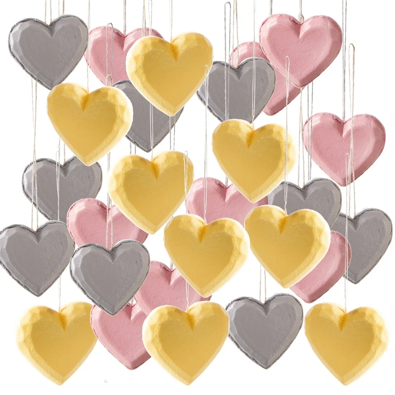 27 Mini Holzherzen zum Aufhängen - gelb rosa grau Hochzeit Valentinstag 3 cm