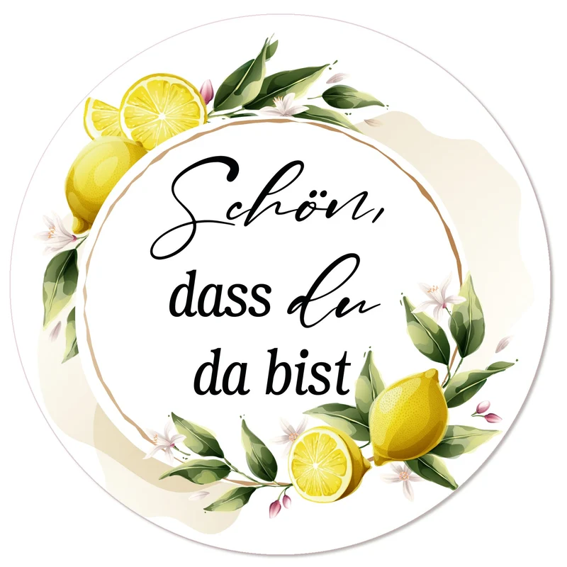 100 Schön dass du da bist Sticker Zitronen-Motiv 4 cm