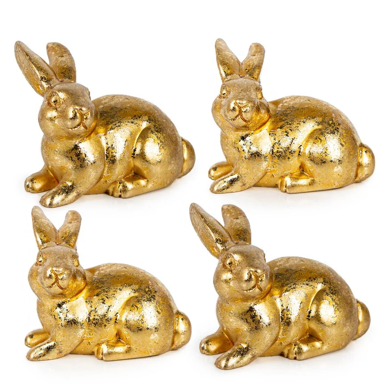 Logbuch-Verlag 4 kleine goldene Osterhasen Ostern Deko Mini Geschenk für Kunden, Kollegen & Mitarbeiter Osterdekoration 5 cm