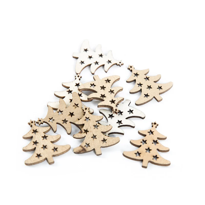 Logbuch-Verlag Streudeko Weihnachten Set 24 Mini Bäume aus Holz Tischdekoration Bastelbedarf Gold Natur 3 cm