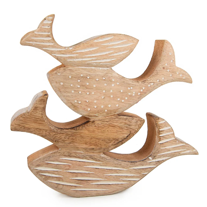 Logbuch-Verlag Fisch Deko Figur aus Holz handgeschnitzt aus Naturholz Maritime Meer Küsten Dekoration als christlich religiöses Geschenk 25 x 4 x 24 cm