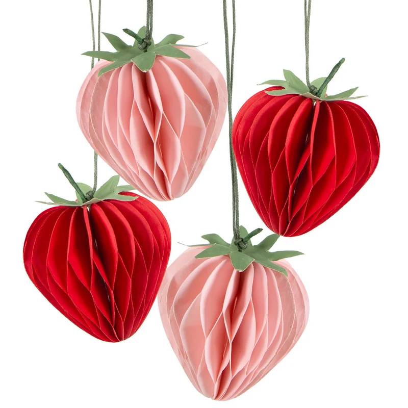 Logbuch-Verlag 4 Erdbeere Anhänger aus Papier zum Aufhängen Osteranhänger Deko Ostern Frühling Sommer rot rosa 6,5 x 8 cm