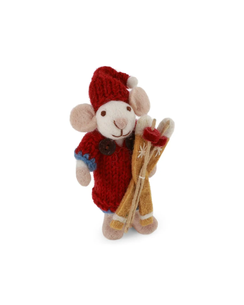 Maus mit Ski Filzanhänger von Gry & Sif