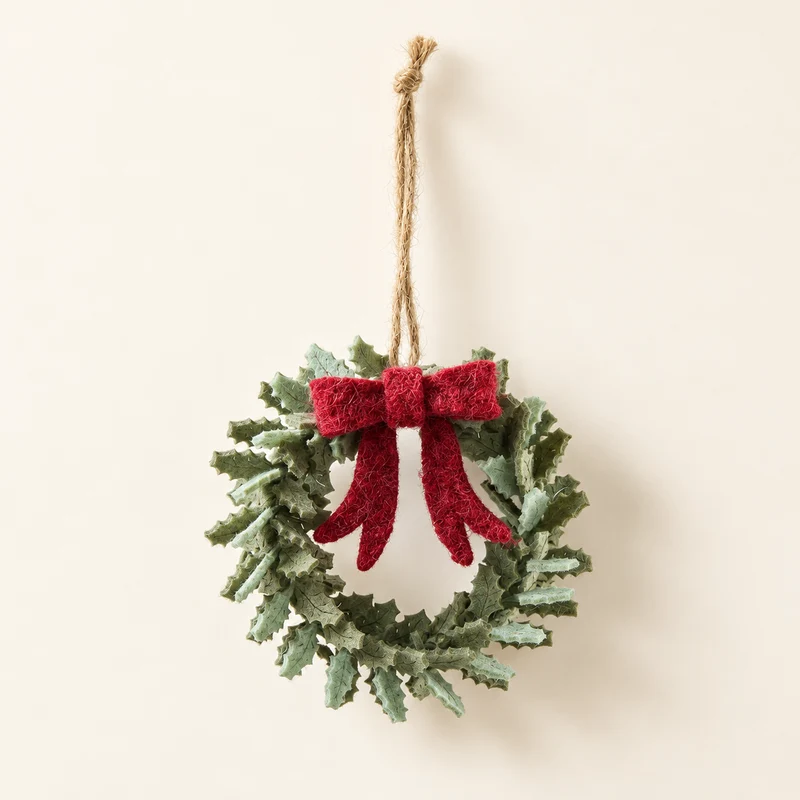 Mini Kranz „Holly“ Filz Rote Schleife 10cm Grün
