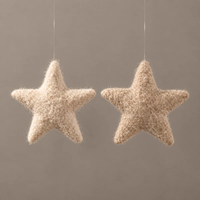 2er Set Stoffsterne „Flockenzauber“ zum Hängen 17cm Creme Beige