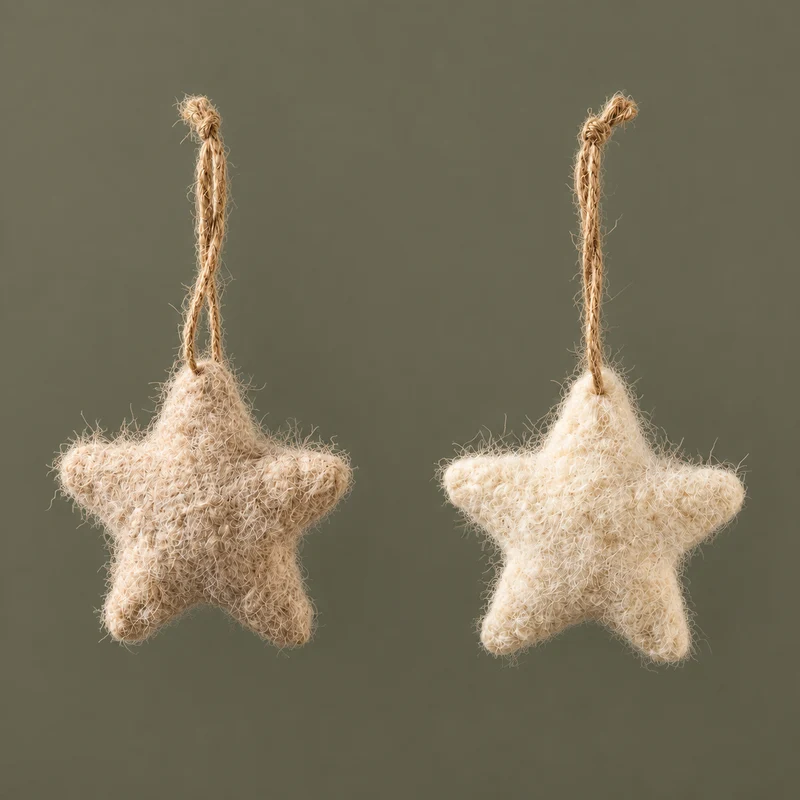 2er Set Stoffsterne „Flockenzauber Mini“ zum Hängen 8cm Creme Beige