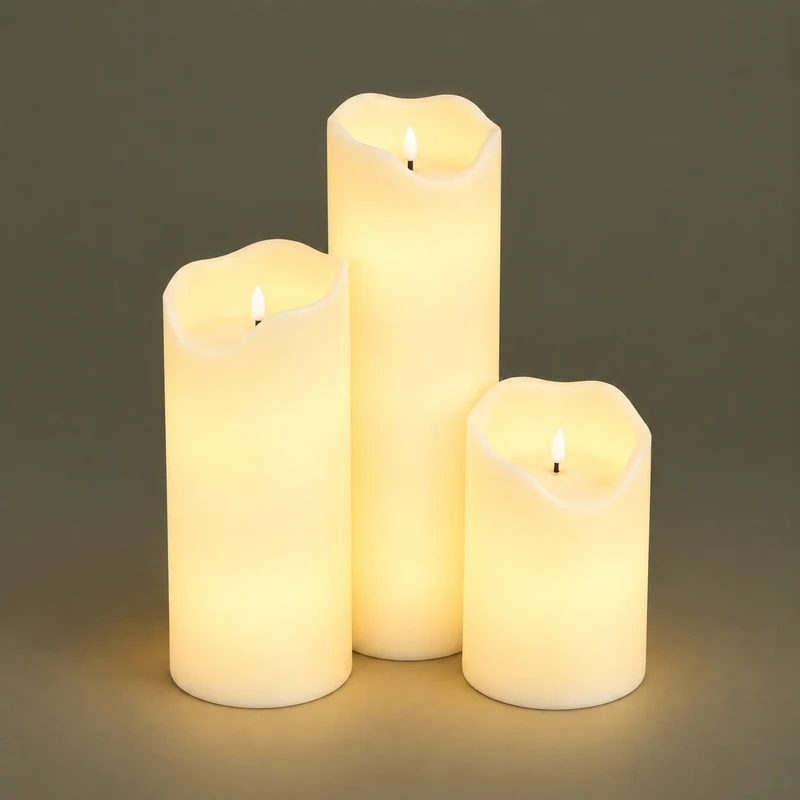 3er Set LED Stumpenkerzen „Lumière“ Fernbedienung Outdoor 20–40cm Creme