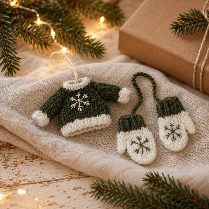 Gry & Sif Anhänger Strickpullover und Handschuhe Grün