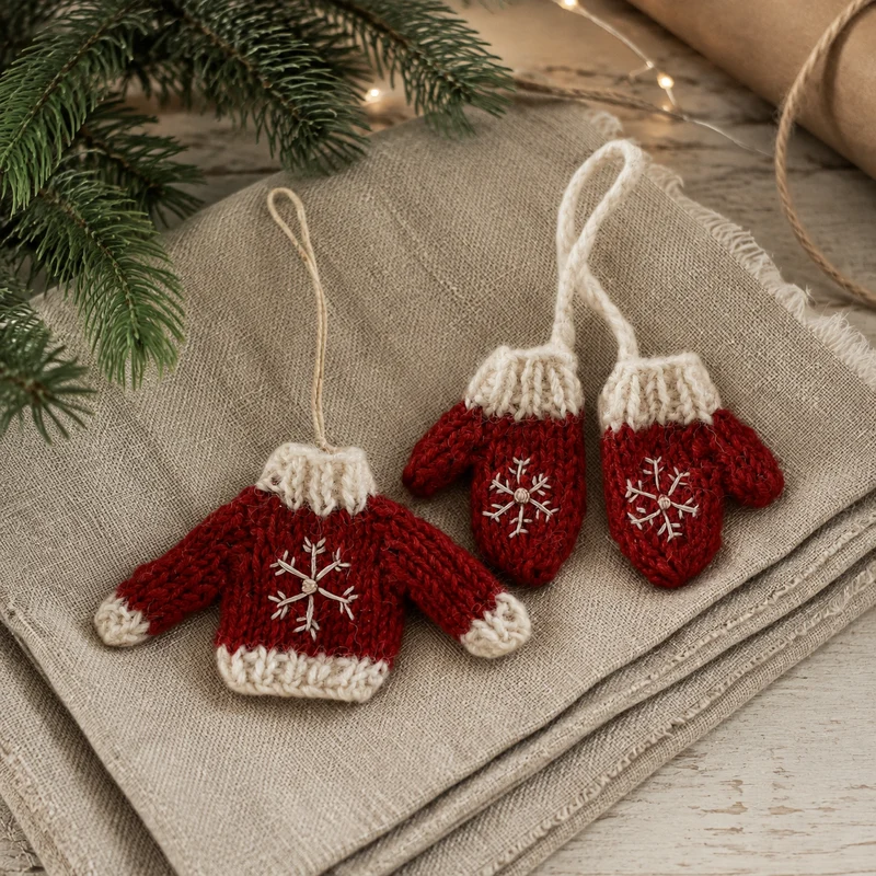 Gry & Sif Anhänger Strickpullover und Handschuhe Rot