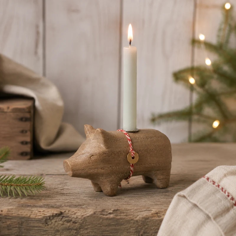 Maileg Kerzenhalter Schwein Holz Klein Natur