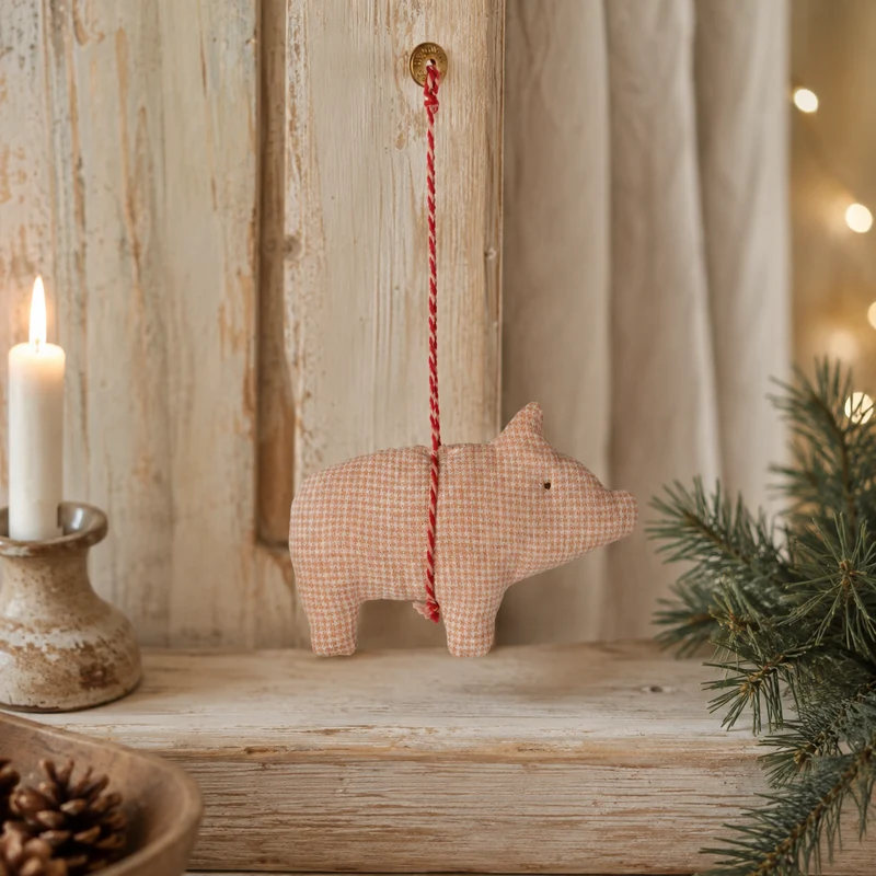 Maileg Anhänger Schwein Stoff Karo Puder