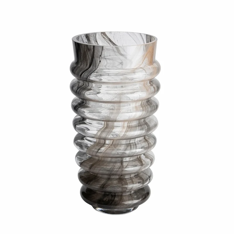 ISAA Vase Fiprion – Mundgeblasene Glasvase braun geriffelt, 17,4x30 cm