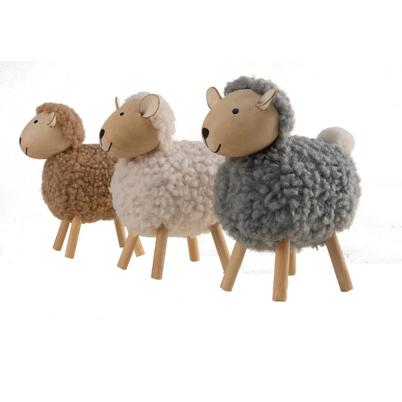 Logbuch-Verlag 3 Deko Ostern Schafe aus Wolle und Holz Osterdekoration Figuren zum Hinstellen weiß/grau/Creme 10 x 12 cm
