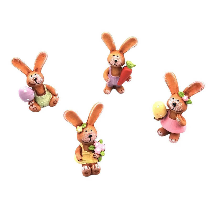 Logbuch-Verlag 4er-Set Mini Osterhasen Figuren 4,5 cm aus Polyresin – sortierte Deko-Häschen mit Ei, Blume & Möhre – Frühling & Ostern